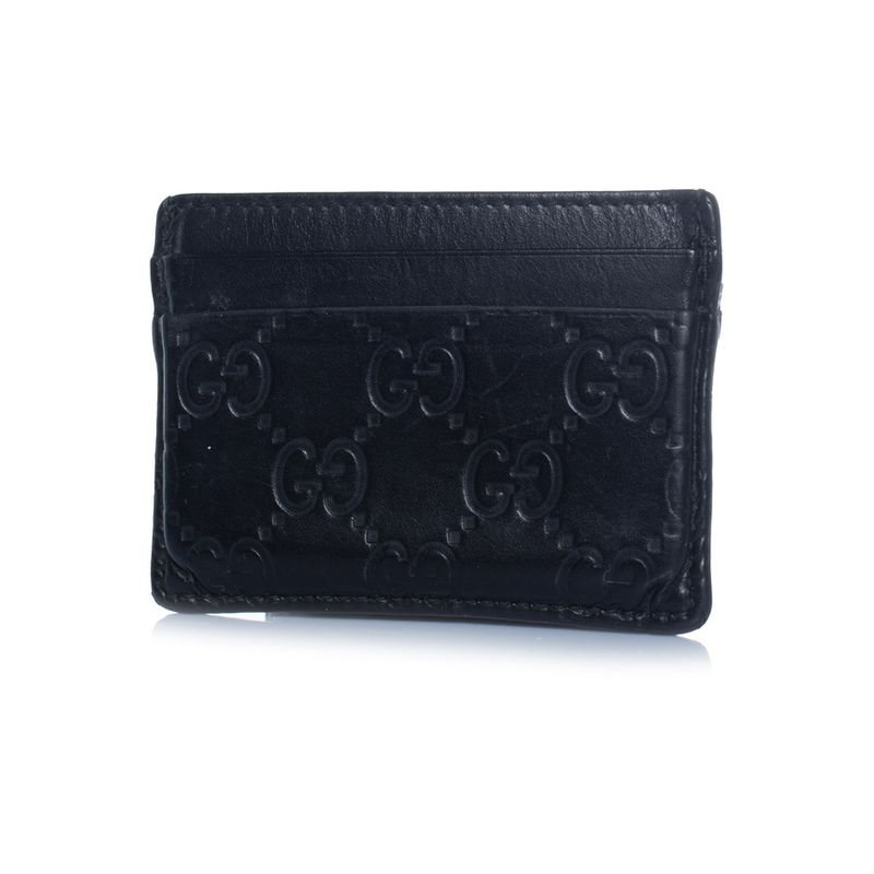 Gucci, Black Leather Monogram Embossed Card Holder